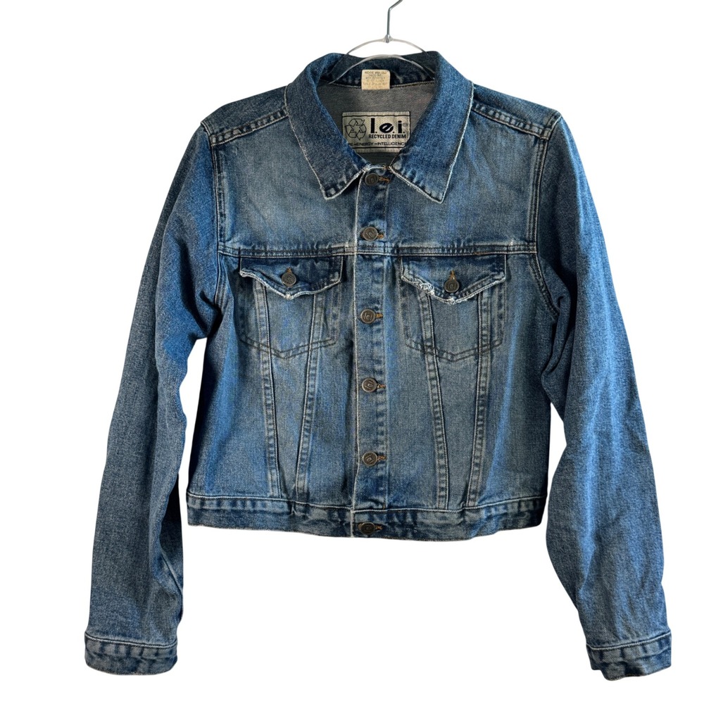 VTG LEI Cropped Denim Jacket Blue Recycled Denim Trucker M Y2K 100% Cotton Retro
